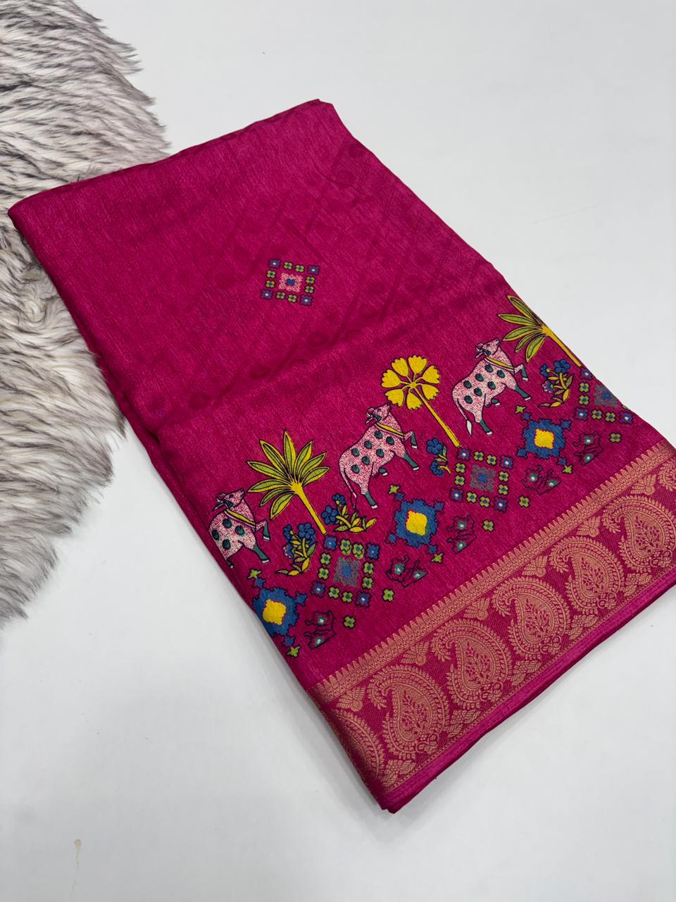 Traditional Party Wear Soft Dola Silk Jacquard Design Zari Border Fancy Saree With Blouse Piece