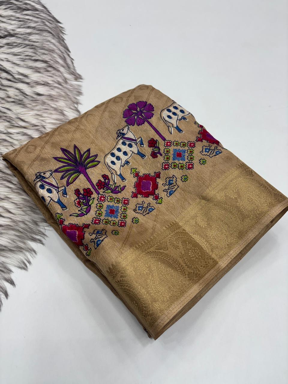 Traditional Party Wear Soft Dola Silk Jacquard Design Zari Border Fancy Saree With Blouse Piece