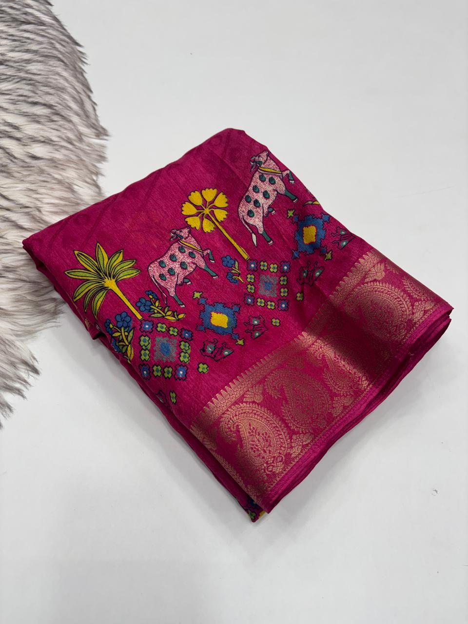 Traditional Party Wear Soft Dola Silk Jacquard Design Zari Border Fancy Saree With Blouse Piece