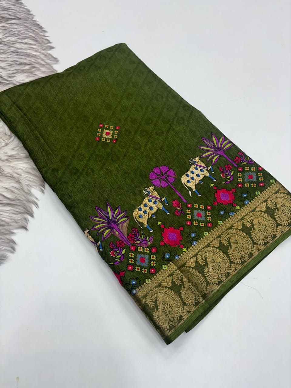 Traditional Party Wear Soft Dola Silk Jacquard Design Zari Border Fancy Saree With Blouse Piece