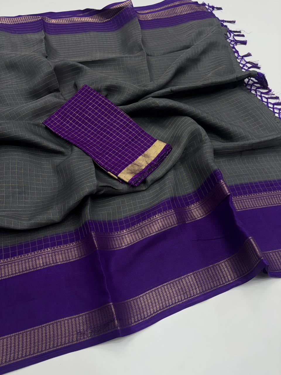 Charismatic Function Wear Pure Soft Dola Silk Chex Design Jacquard Border Fancy Saree With Blouse Piece