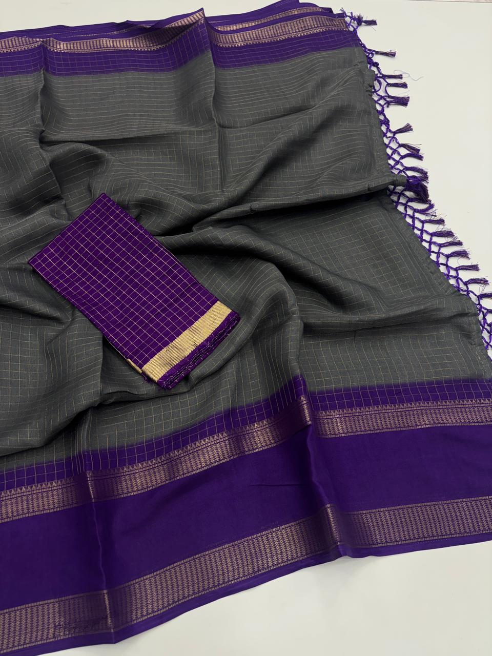 Charismatic Function Wear Pure Soft Dola Silk Chex Design Jacquard Border Fancy Saree With Blouse Piece