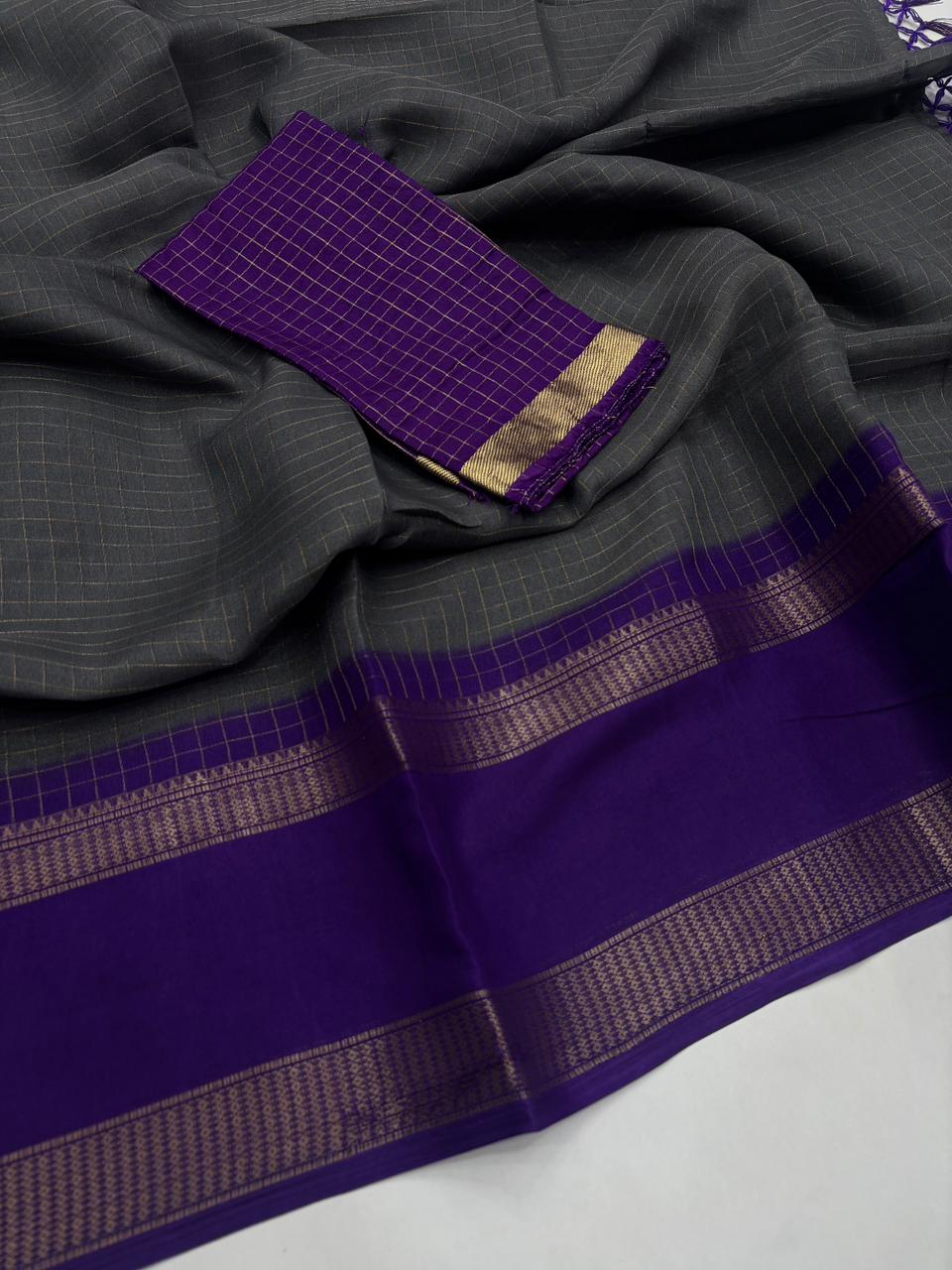 Charismatic Function Wear Pure Soft Dola Silk Chex Design Jacquard Border Fancy Saree With Blouse Piece