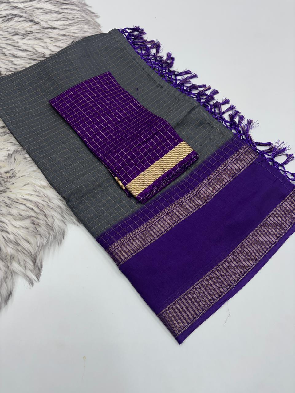 Charismatic Function Wear Pure Soft Dola Silk Chex Design Jacquard Border Fancy Saree With Blouse Piece