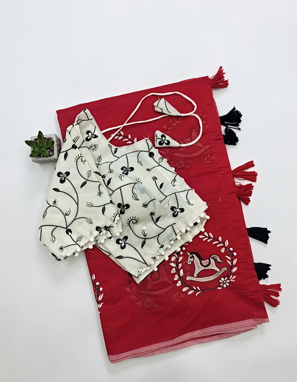 Heritage Festive Wear Chanderi Cotton Embroidery n Tussels Work Fancy Saree With Stitched Blouse