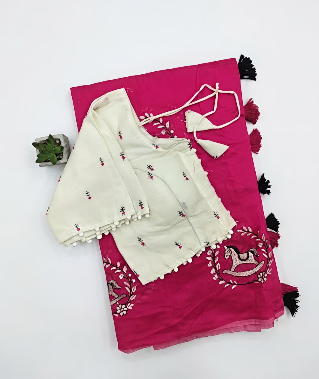 Heritage Festive Wear Chanderi Cotton Embroidery n Tussels Work Fancy Saree With Stitched Blouse