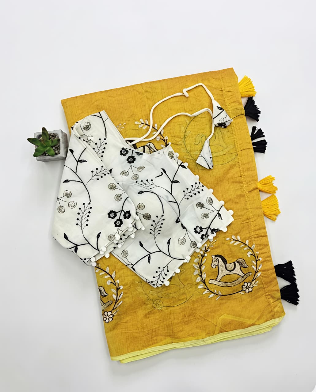 Heritage Festive Wear Chanderi Cotton Embroidery n Tussels Work Fancy Saree With Stitched Blouse