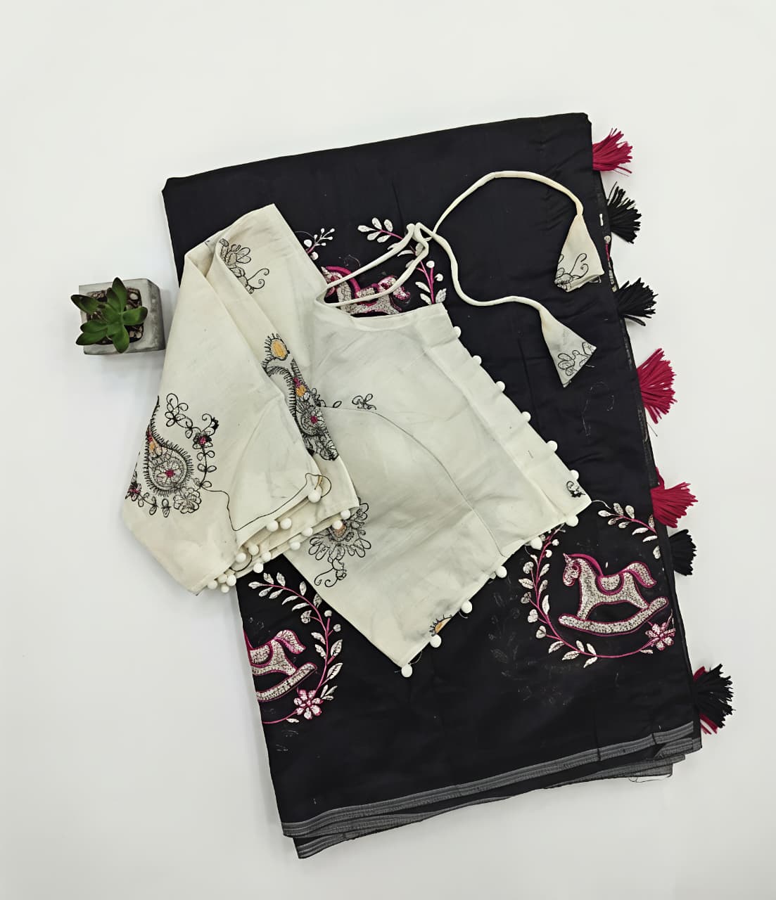 Heritage Festive Wear Chanderi Cotton Embroidery n Tussels Work Fancy Saree With Stitched Blouse