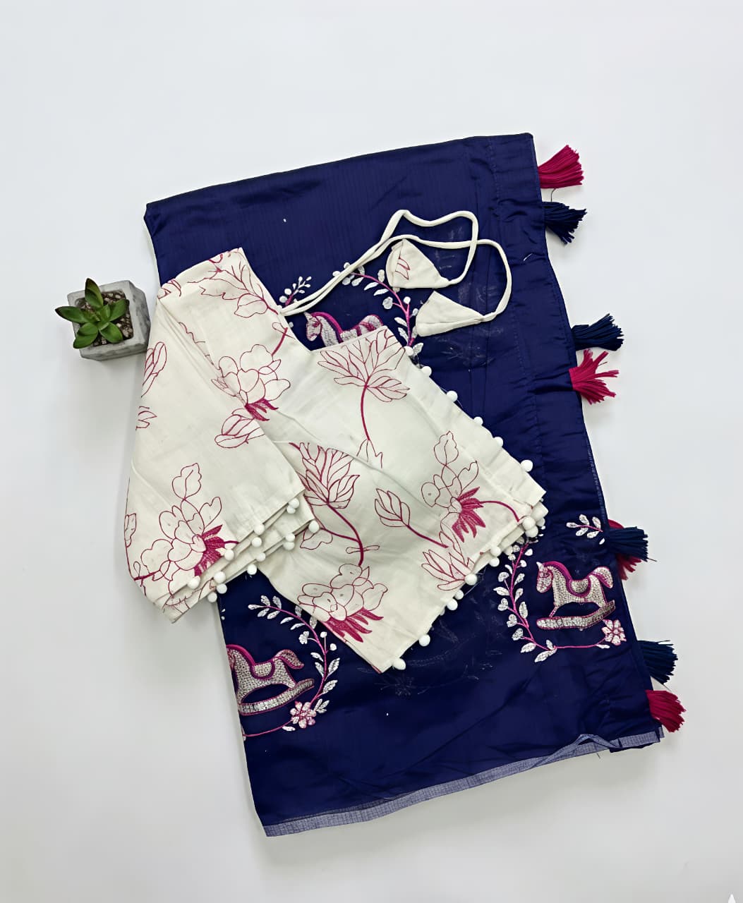 Heritage Festive Wear Chanderi Cotton Embroidery n Tussels Work Fancy Saree With Stitched Blouse