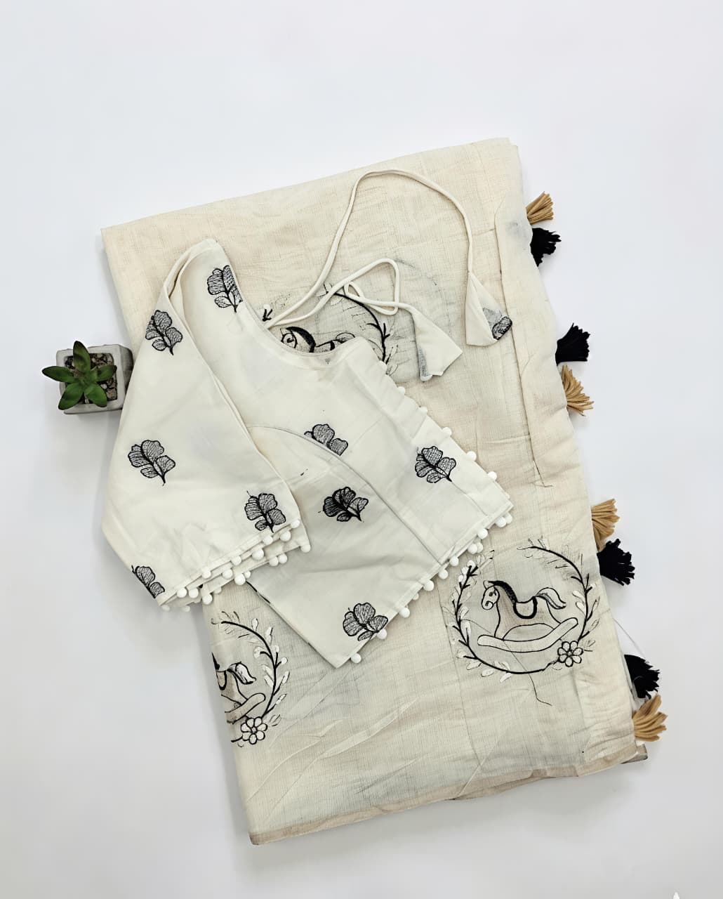 Heritage Festive Wear Chanderi Cotton Embroidery n Tussels Work Fancy Saree With Stitched Blouse