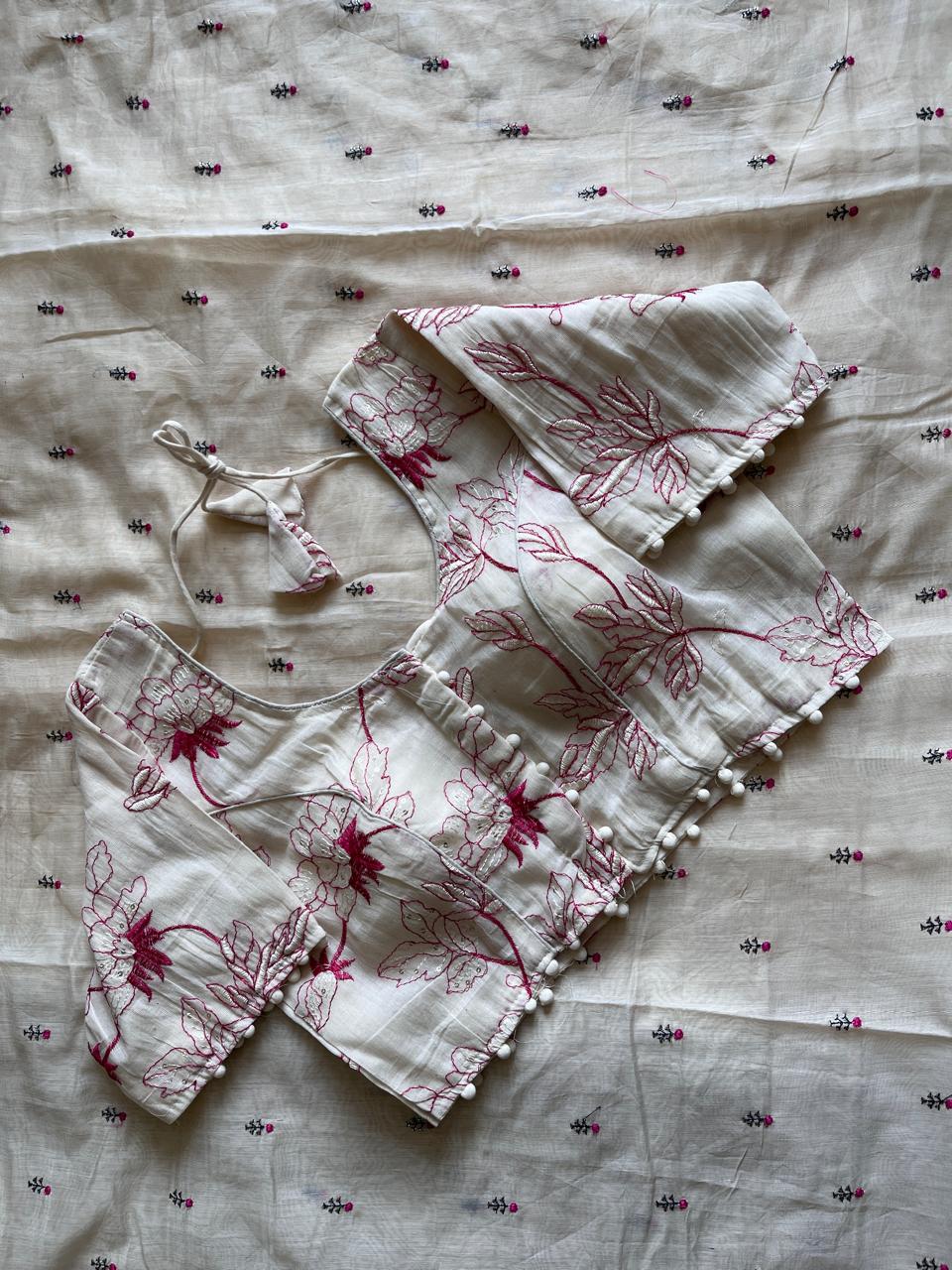 Desiring Function Wear Chanderi Cotton Embroidery n Tussels Work Designer Saree With Stitched Blouse