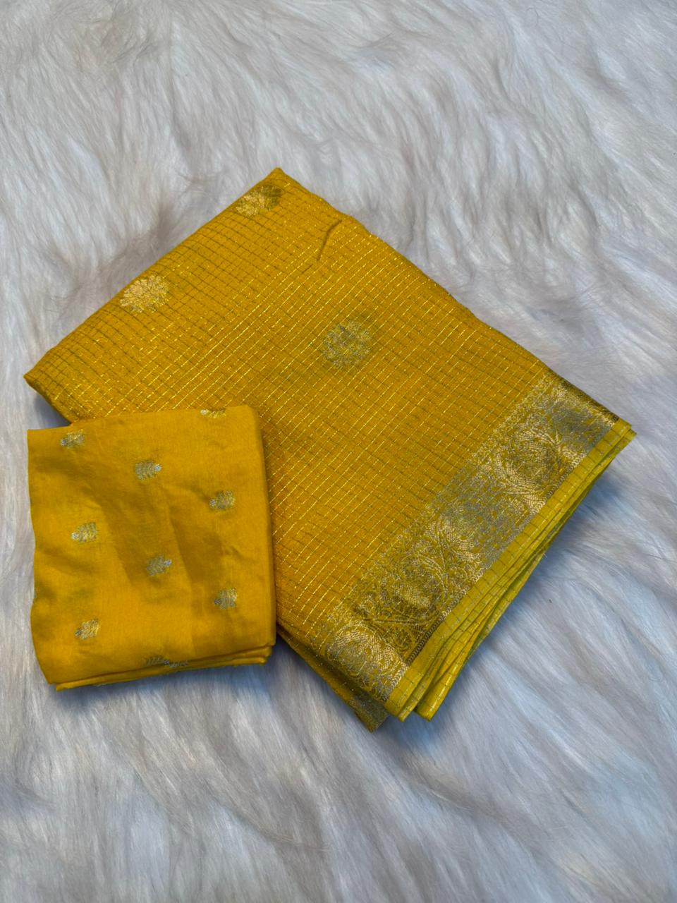 Alverina Festive Wear Pure Viscose Georgette Chex Pallu Zari Design Fancy Saree With Blouse Piece