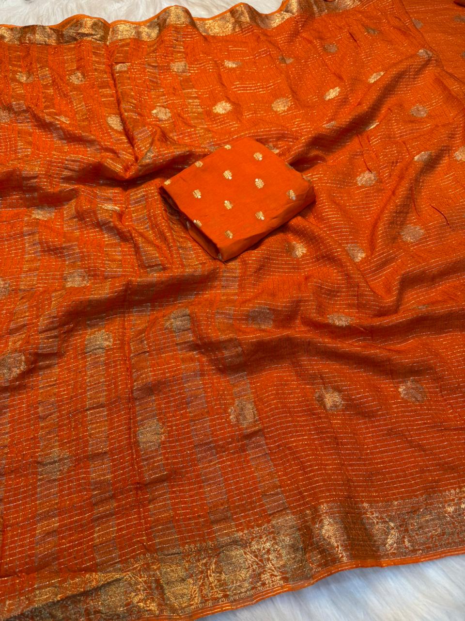 Alverina Festive Wear Pure Viscose Georgette Chex Pallu Zari Design Fancy Saree With Blouse Piece