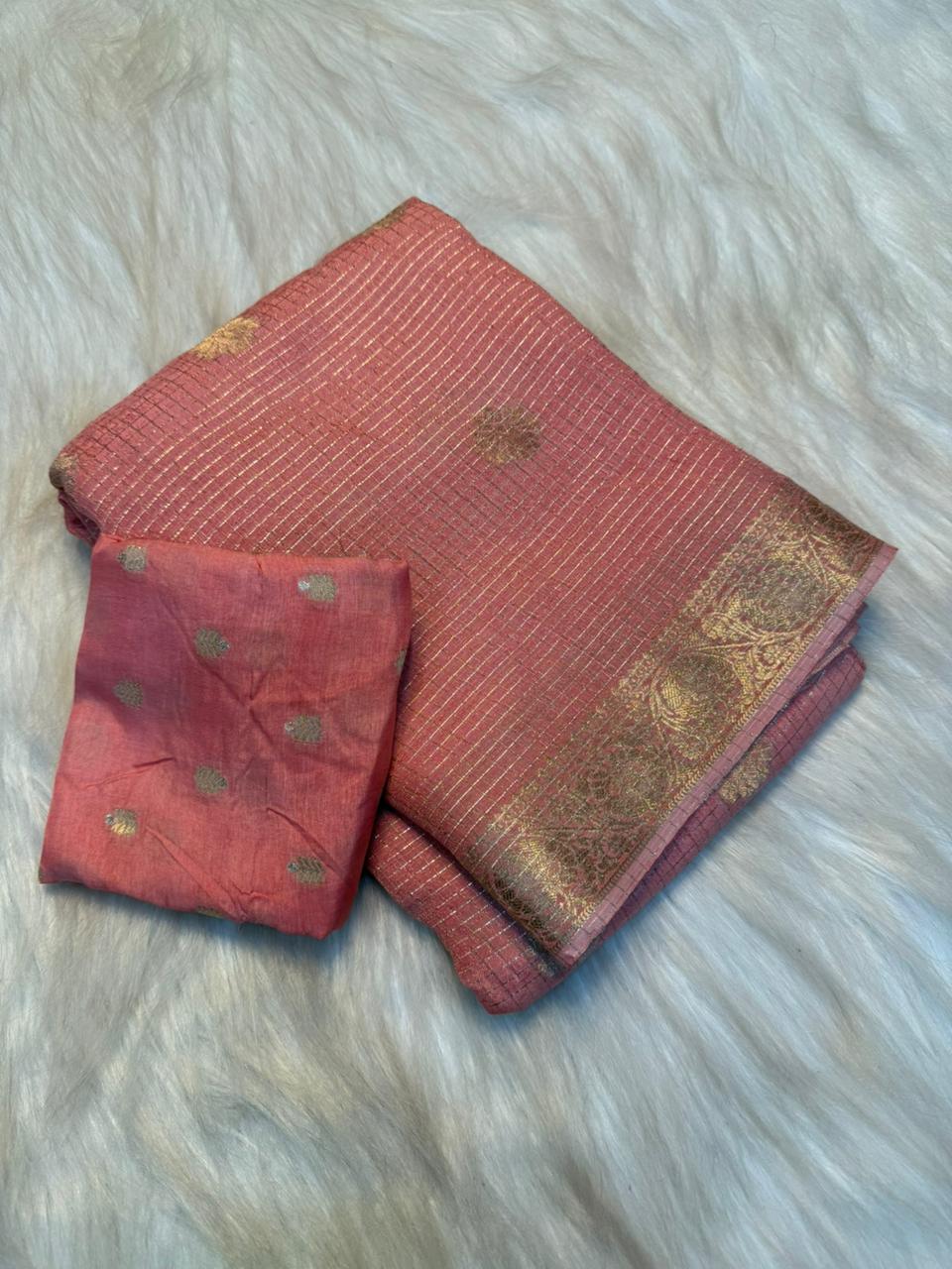 Alverina Festive Wear Pure Viscose Georgette Chex Pallu Zari Design Fancy Saree With Blouse Piece