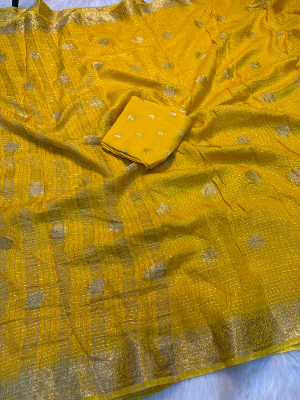 Alverina Festive Wear Pure Viscose Georgette Chex Pallu Zari Design Fancy Saree With Blouse Piece