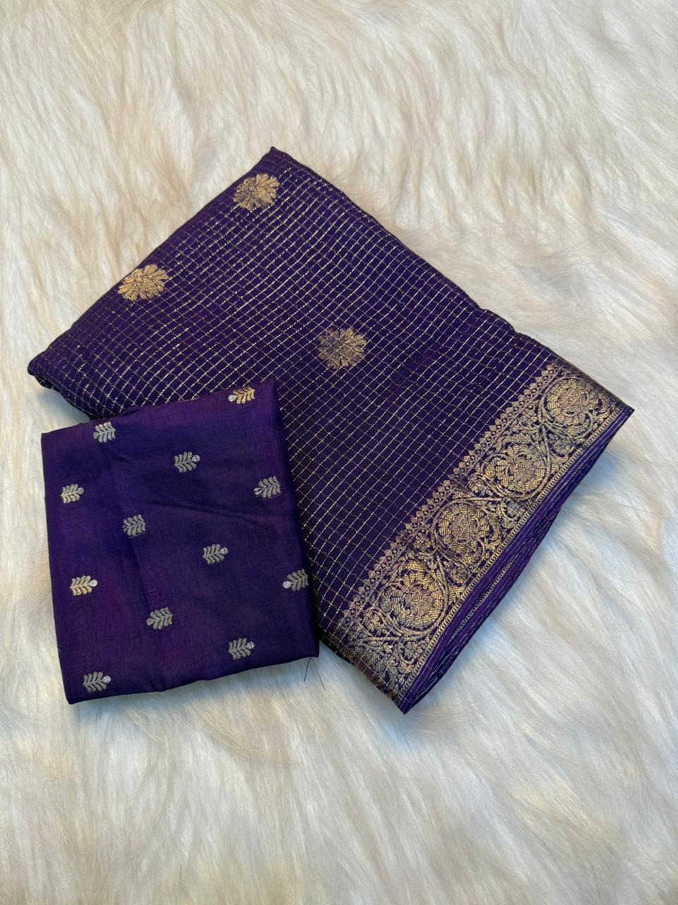 Alverina Festive Wear Pure Viscose Georgette Chex Pallu Zari Design Fancy Saree With Blouse Piece