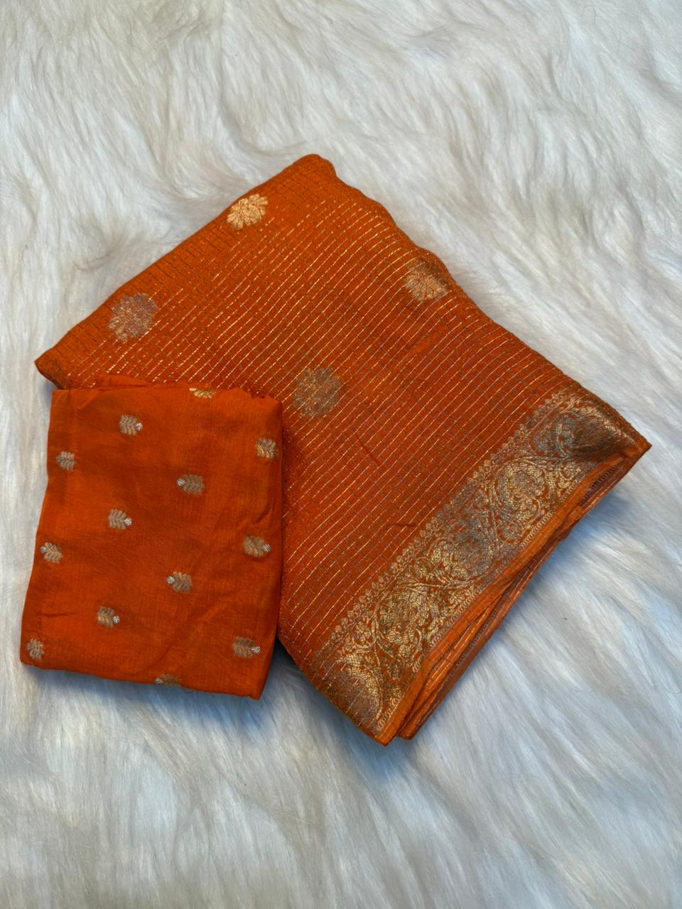 Alverina Festive Wear Pure Viscose Georgette Chex Pallu Zari Design Fancy Saree With Blouse Piece