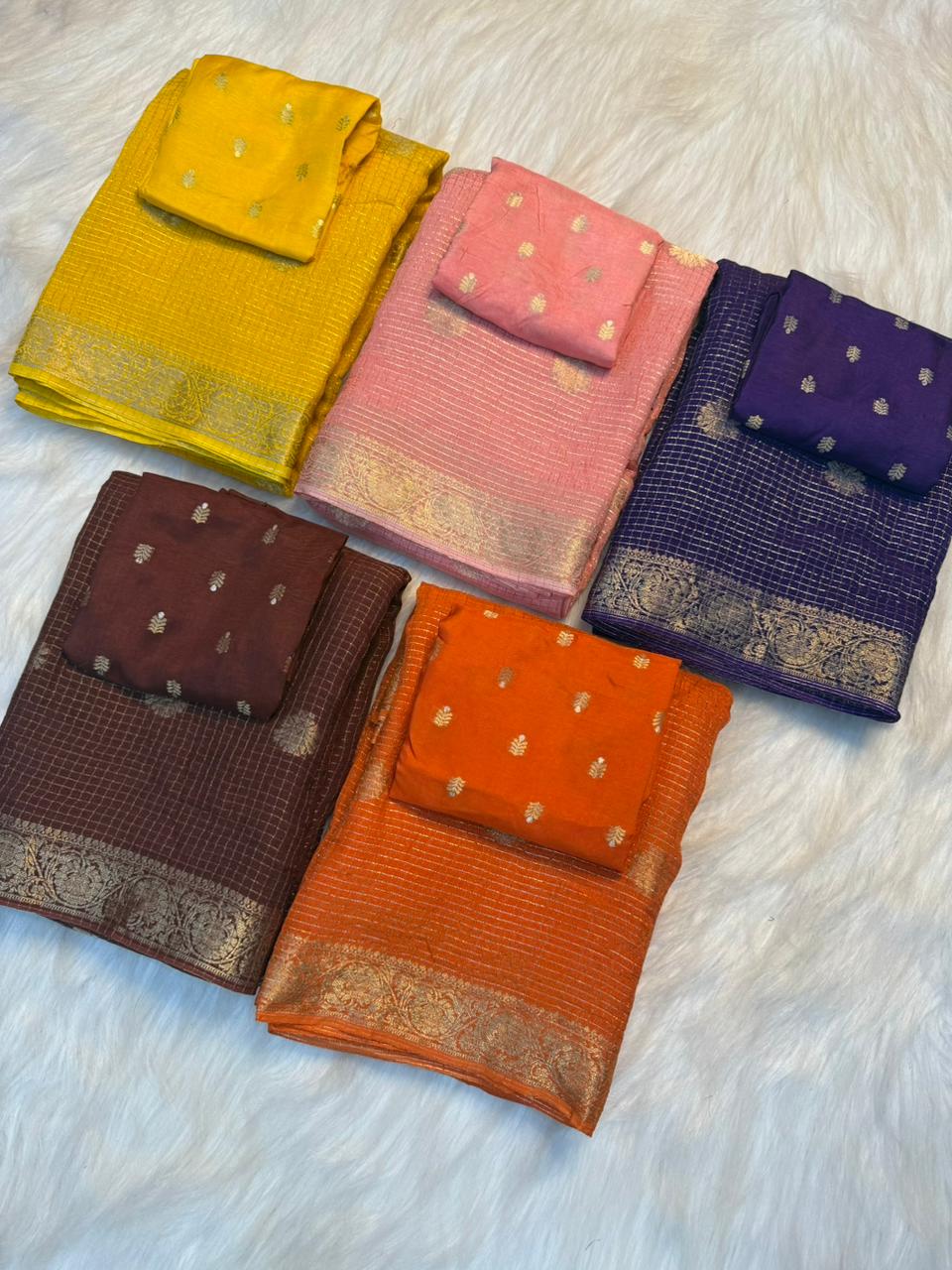 Alverina Festive Wear Pure Viscose Georgette Chex Pallu Zari Design Fancy Saree With Blouse Piece