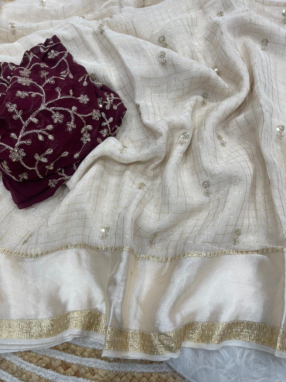 Stunning Party Wear Pure Soft Viscose Silk Golden Embroidered n Butti Work Fancy Designer Saree