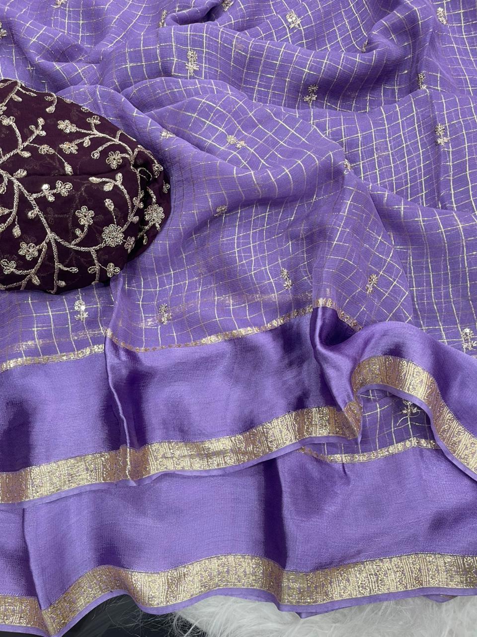 Stunning Party Wear Pure Soft Viscose Silk Golden Embroidered n Butti Work Fancy Designer Saree