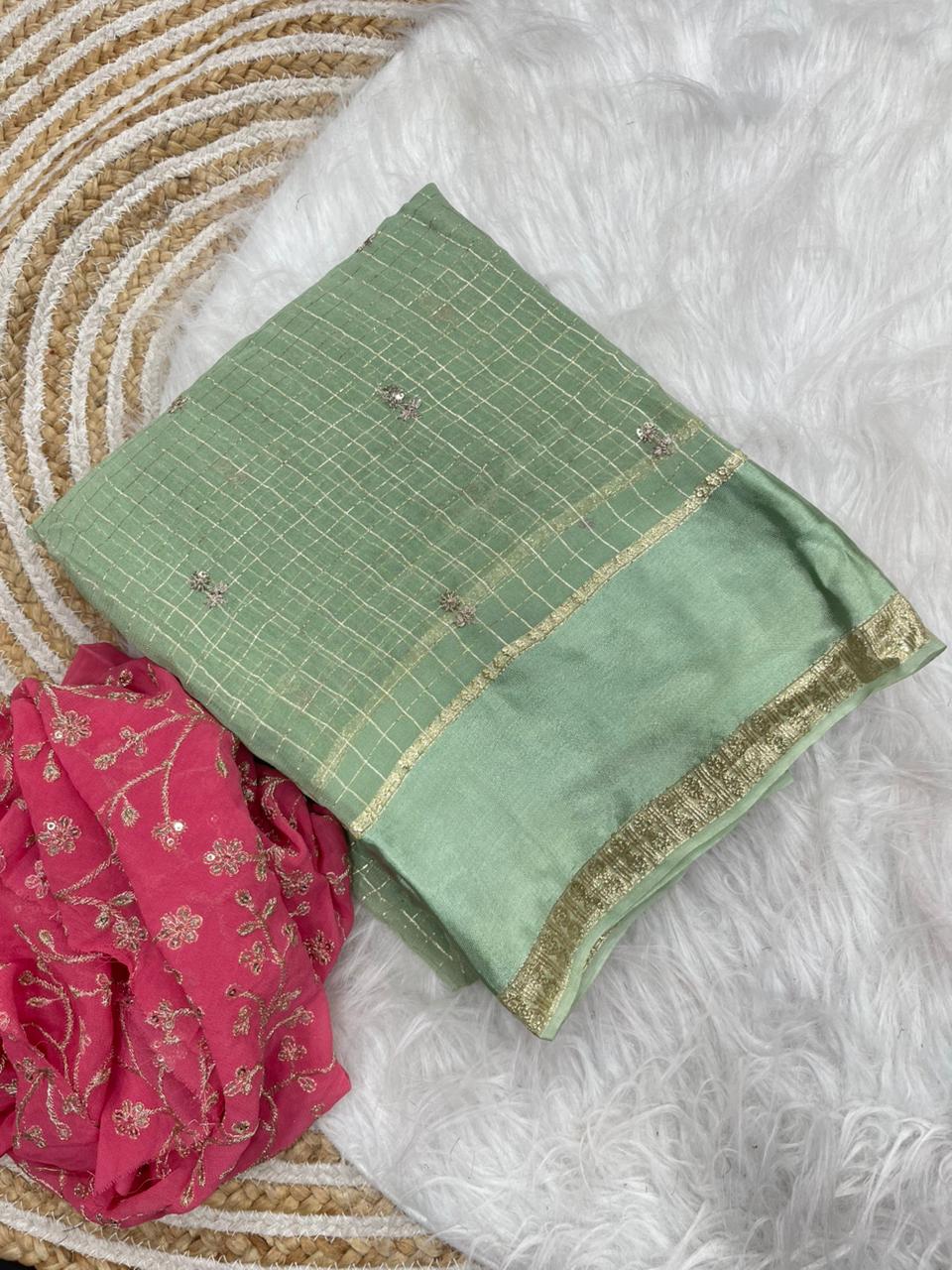 Stunning Party Wear Pure Soft Viscose Silk Golden Embroidered n Butti Work Fancy Designer Saree