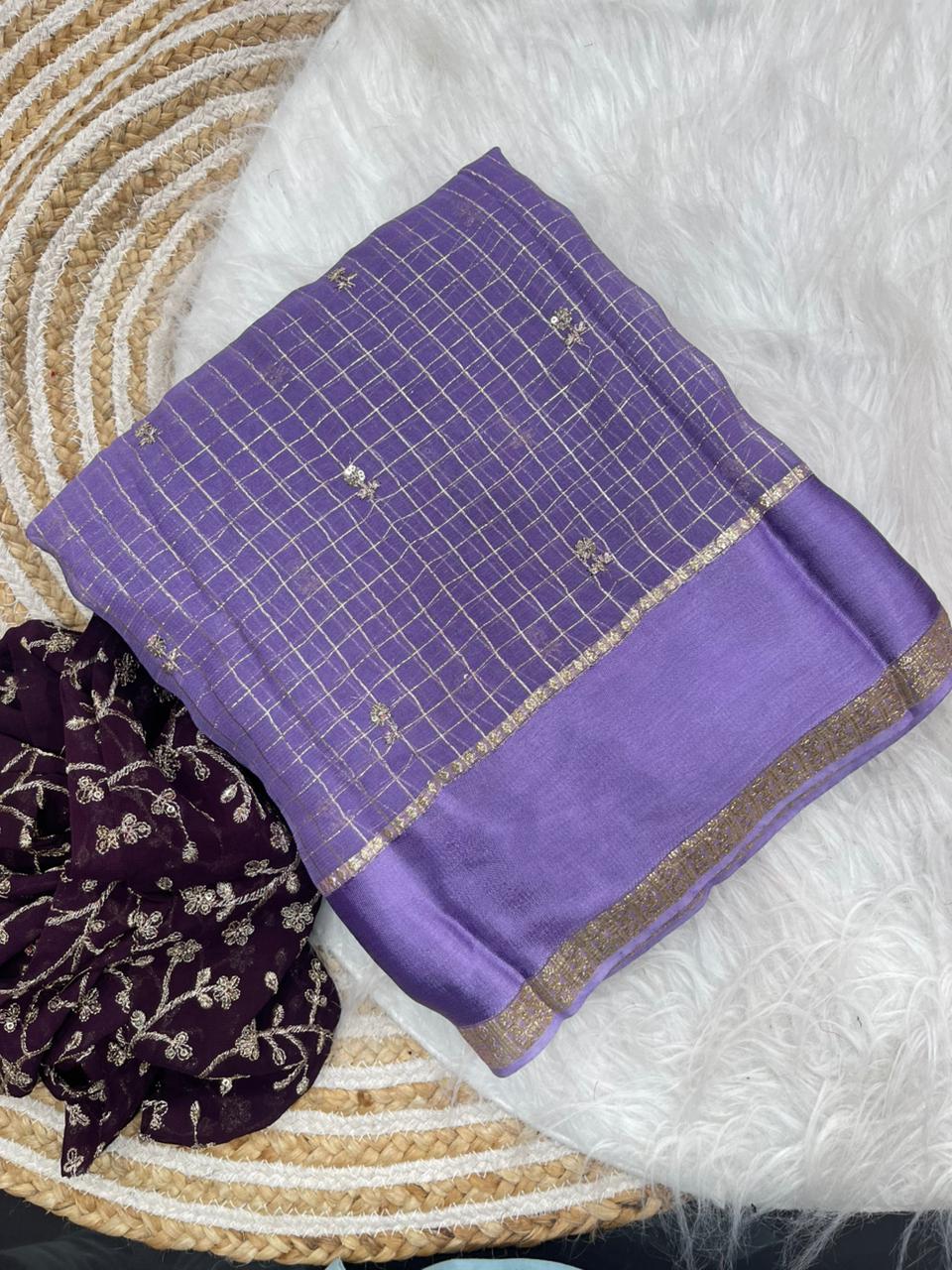 Stunning Party Wear Pure Soft Viscose Silk Golden Embroidered n Butti Work Fancy Designer Saree