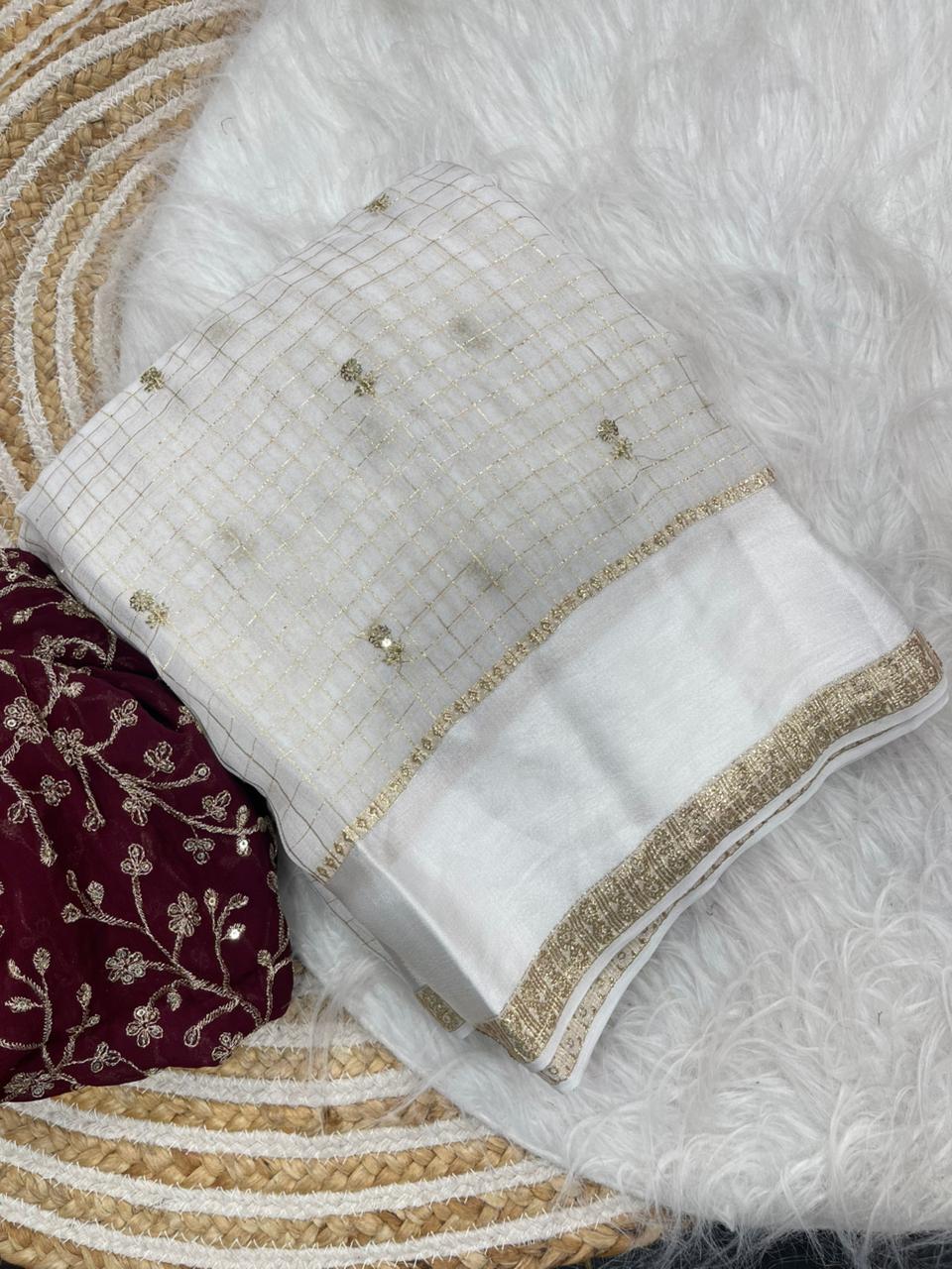 Stunning Party Wear Pure Soft Viscose Silk Golden Embroidered n Butti Work Fancy Designer Saree
