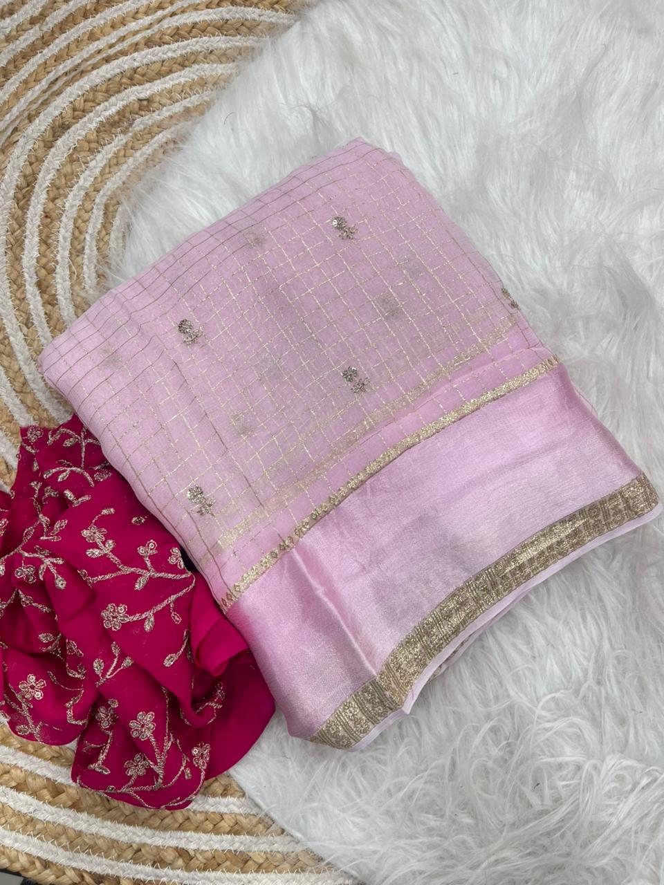 Stunning Party Wear Pure Soft Viscose Silk Golden Embroidered n Butti Work Fancy Designer Saree