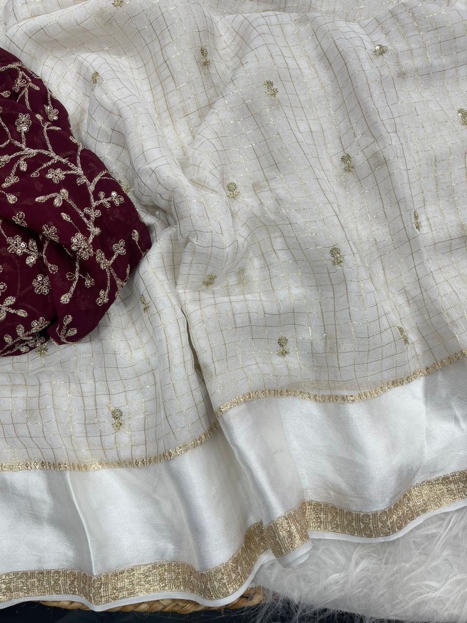 Stunning Party Wear Pure Soft Viscose Silk Golden Embroidered n Butti Work Fancy Designer Saree