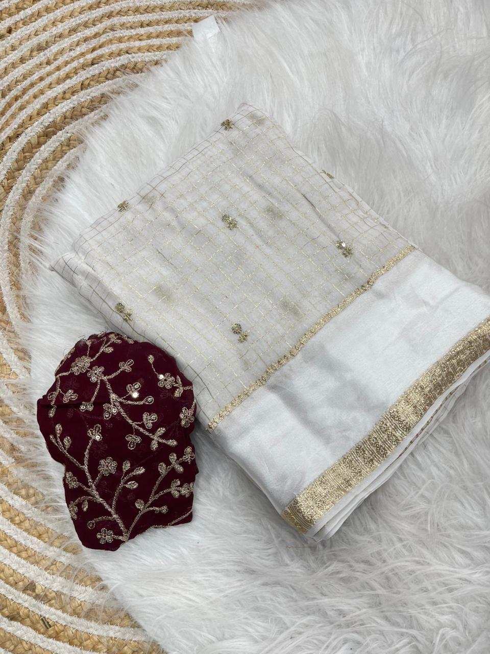 Stunning Party Wear Pure Soft Viscose Silk Golden Embroidered n Butti Work Fancy Designer Saree