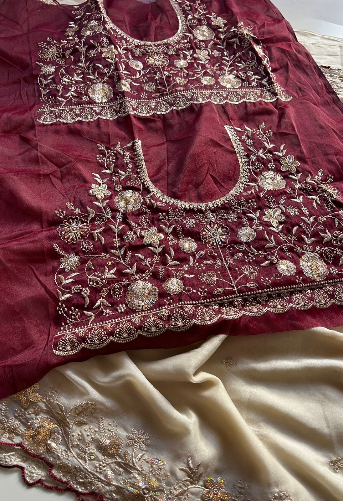 Imaginative Festive Wear Georgette Sequence Embroidery Work Saree With Contrast Blouse piece