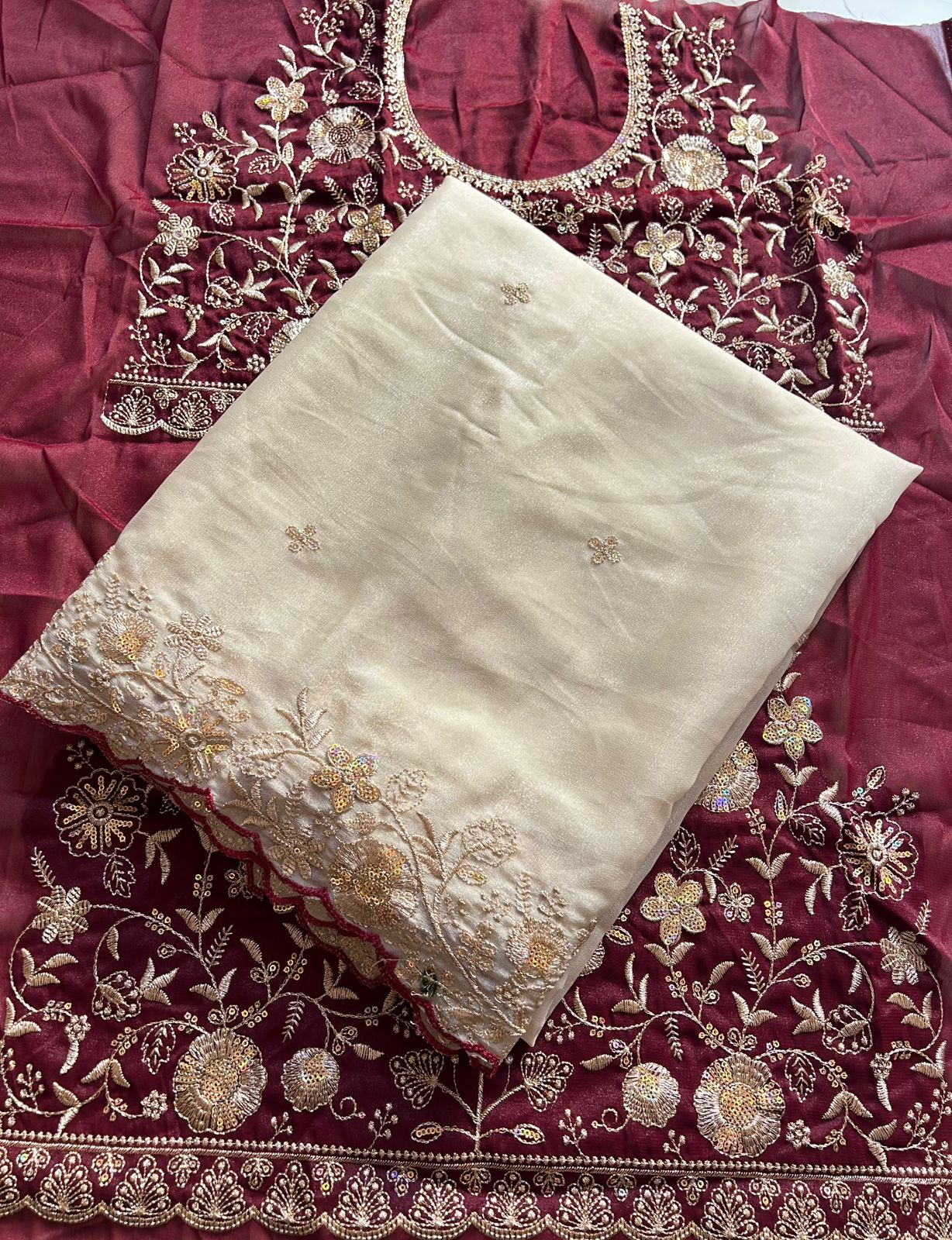 Imaginative Festive Wear Georgette Sequence Embroidery Work Saree With Contrast Blouse piece