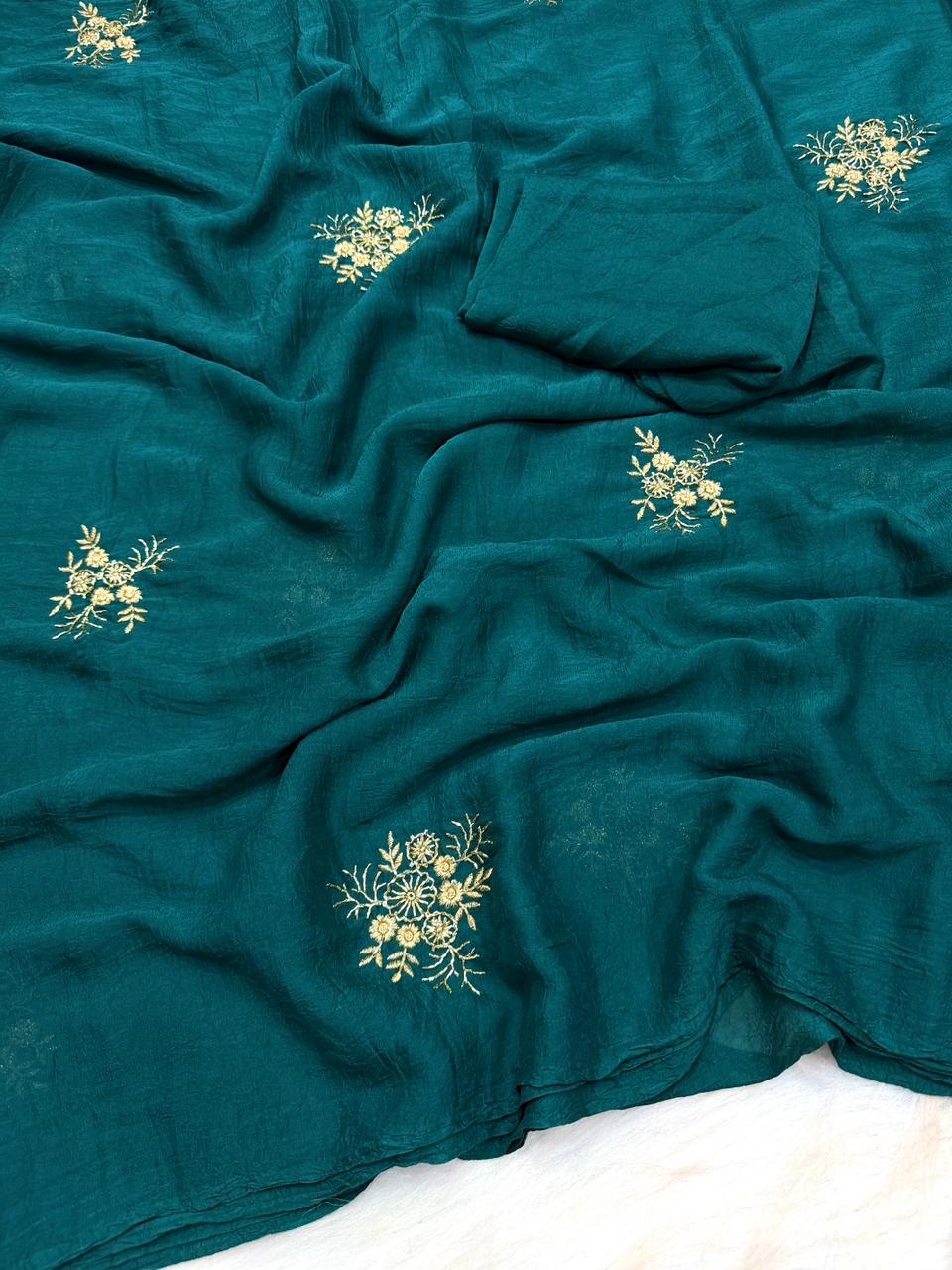 Fantabulous Party Wear Soft Crush Silk Embroidery Work Fancy Saree With Blouse Piece