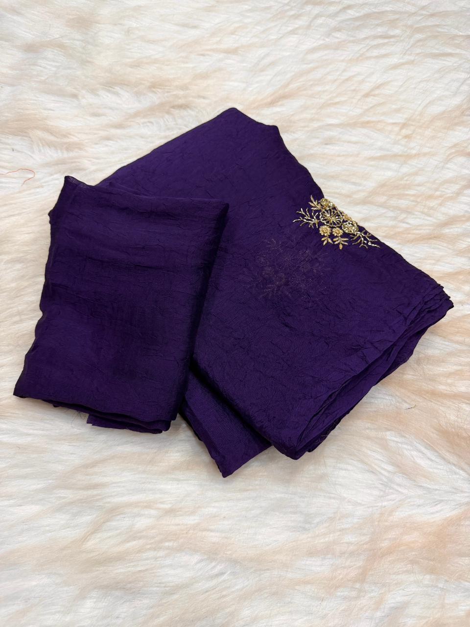 Fantabulous Party Wear Soft Crush Silk Embroidery Work Fancy Saree With Blouse Piece