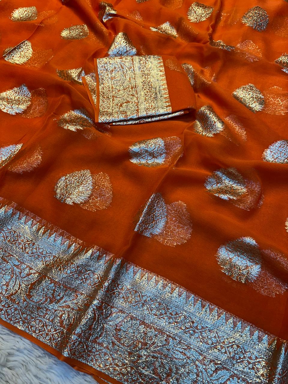 Alverina Function Wear Viscose Georgette Jacquard Zari Work Saree With Matching Blouse Piece