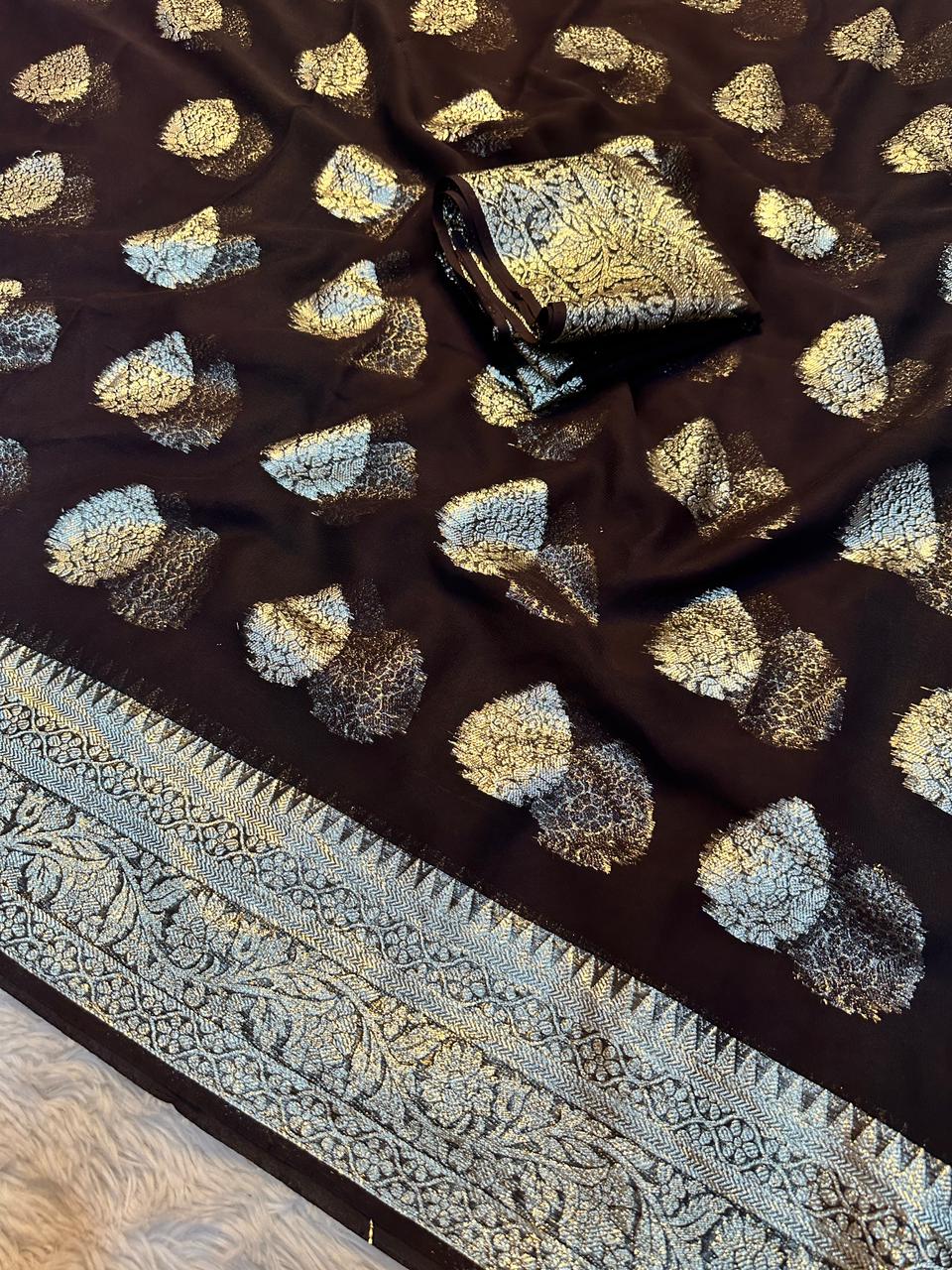 Alverina Function Wear Viscose Georgette Jacquard Zari Work Saree With Matching Blouse Piece