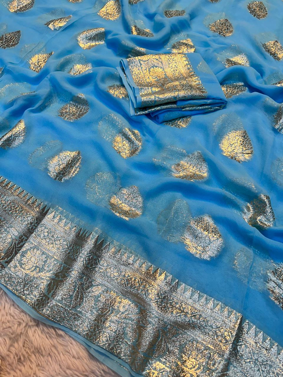 Alverina Function Wear Viscose Georgette Jacquard Zari Work Saree With Matching Blouse Piece
