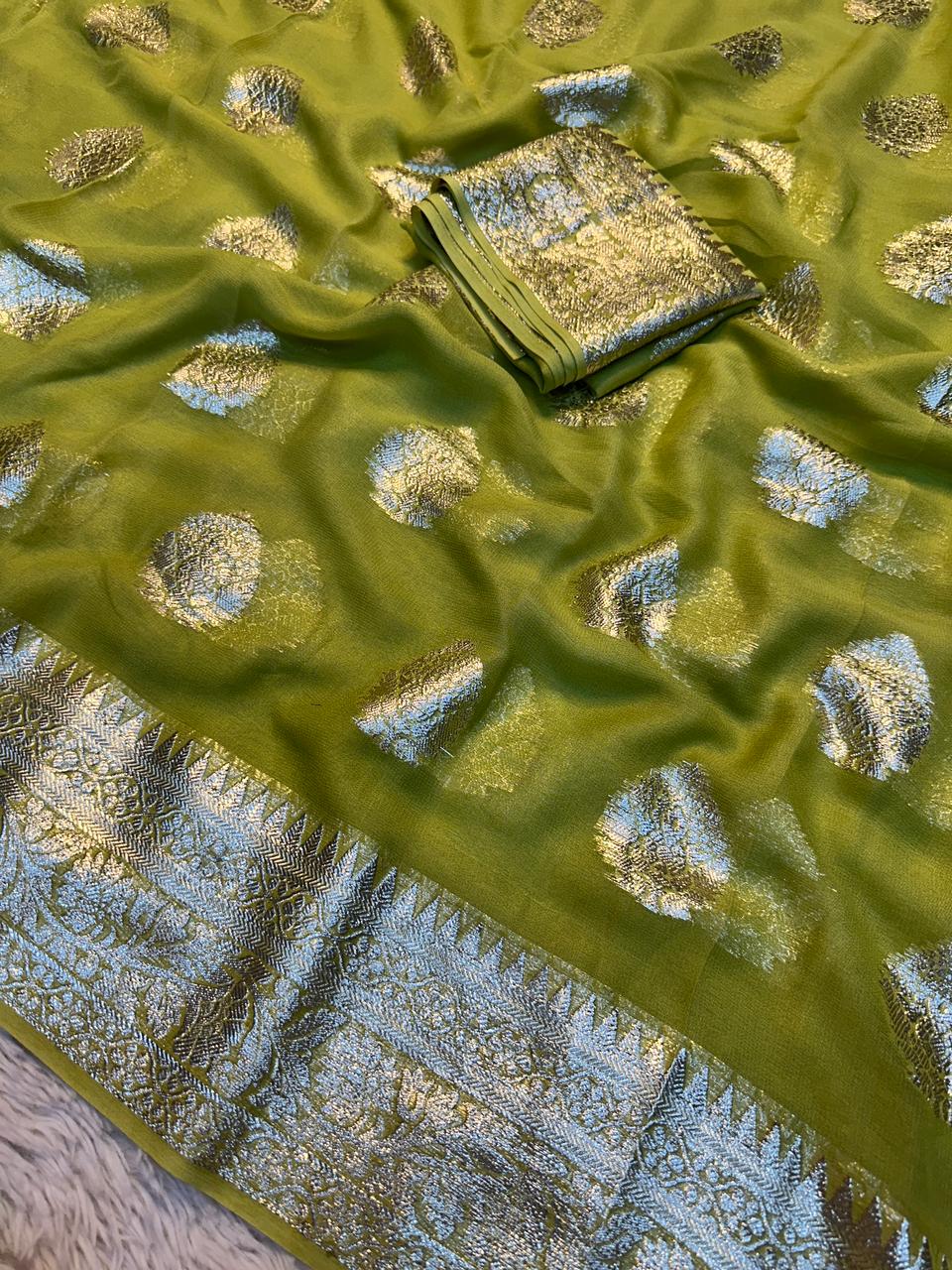 Alverina Function Wear Viscose Georgette Jacquard Zari Work Saree With Matching Blouse Piece