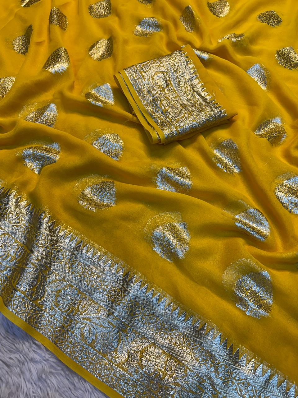 Alverina Function Wear Viscose Georgette Jacquard Zari Work Saree With Matching Blouse Piece