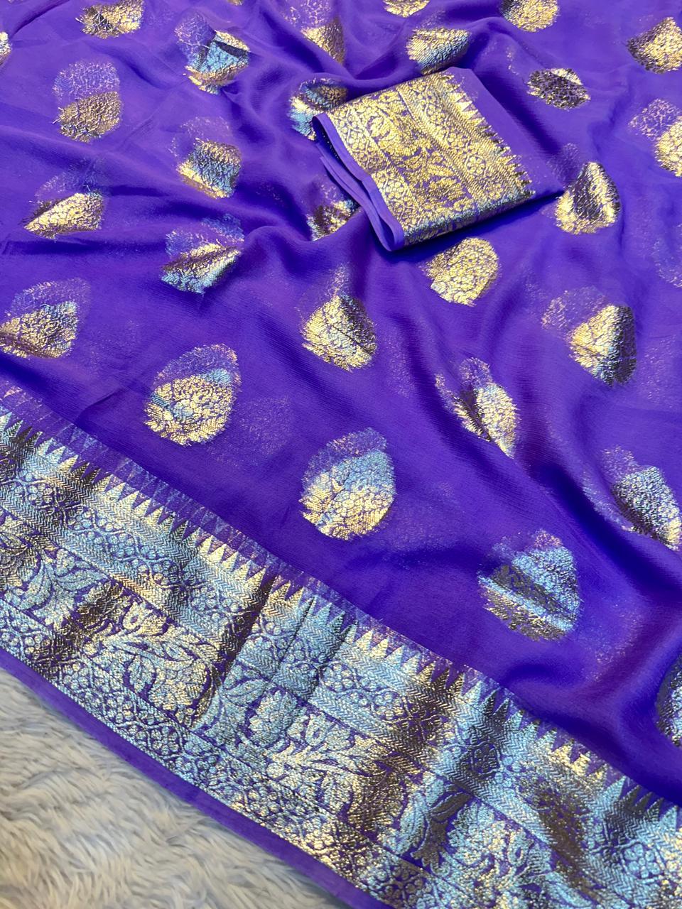 Alverina Function Wear Viscose Georgette Jacquard Zari Work Saree With Matching Blouse Piece