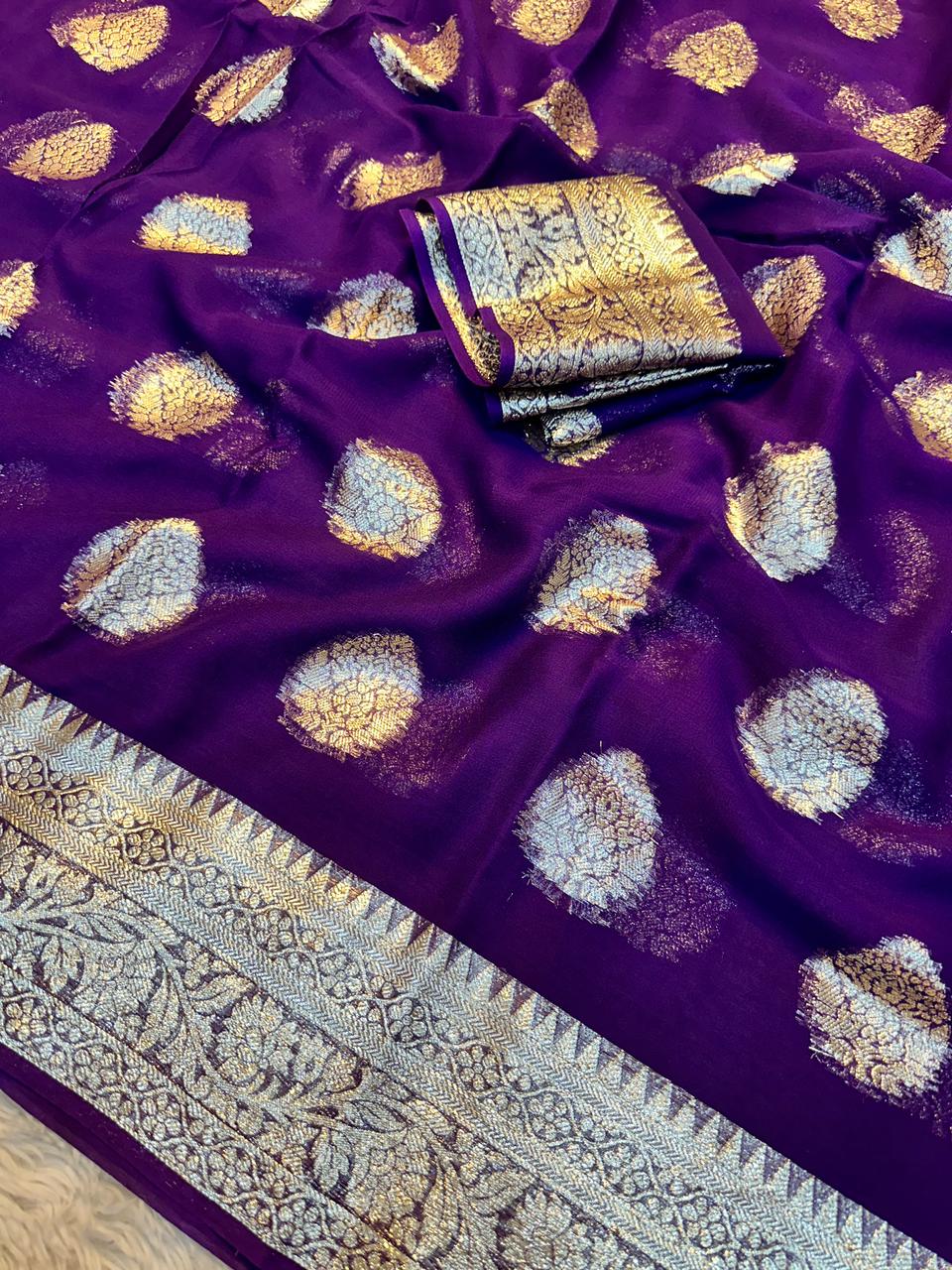 Alverina Function Wear Viscose Georgette Jacquard Zari Work Saree With Matching Blouse Piece