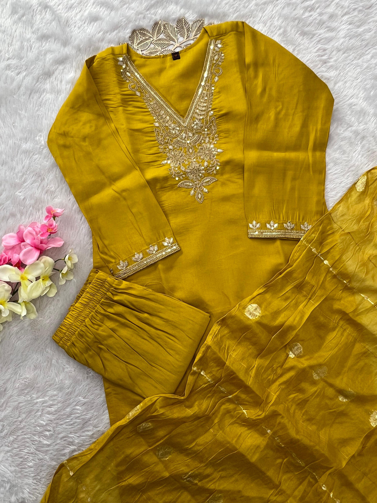 New Wedding Wear Roman Silk Embroidery n Sequence Work Designer Straight Kurta With Trouser Dupatta Set