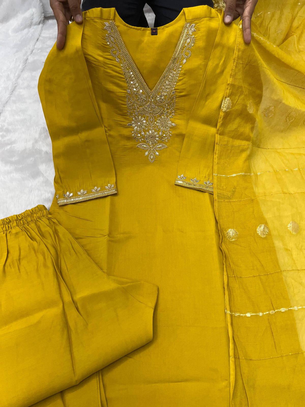 New Wedding Wear Roman Silk Embroidery n Sequence Work Designer Straight Kurta With Trouser Dupatta Set