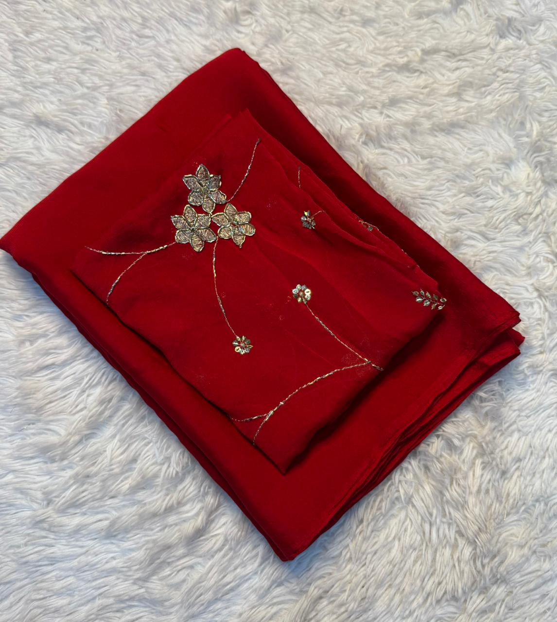 Opulent Function Wear Crush Silk Embroidery Sequence n Bids Work Fancy Saree With Blouse Piece