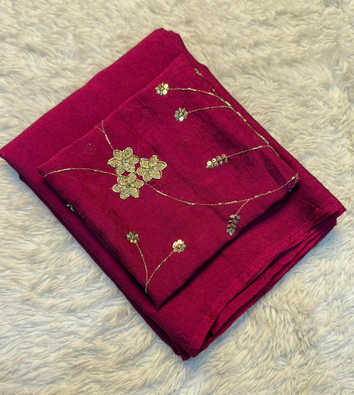 Opulent Function Wear Crush Silk Embroidery Sequence n Bids Work Fancy Saree With Blouse Piece