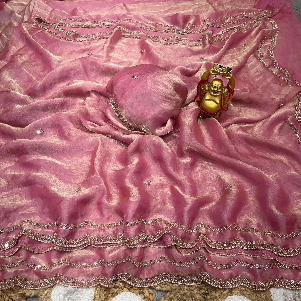 Graceful Party Wear Silk Sequence n  Handwork Saree With Matching Blouse Piece