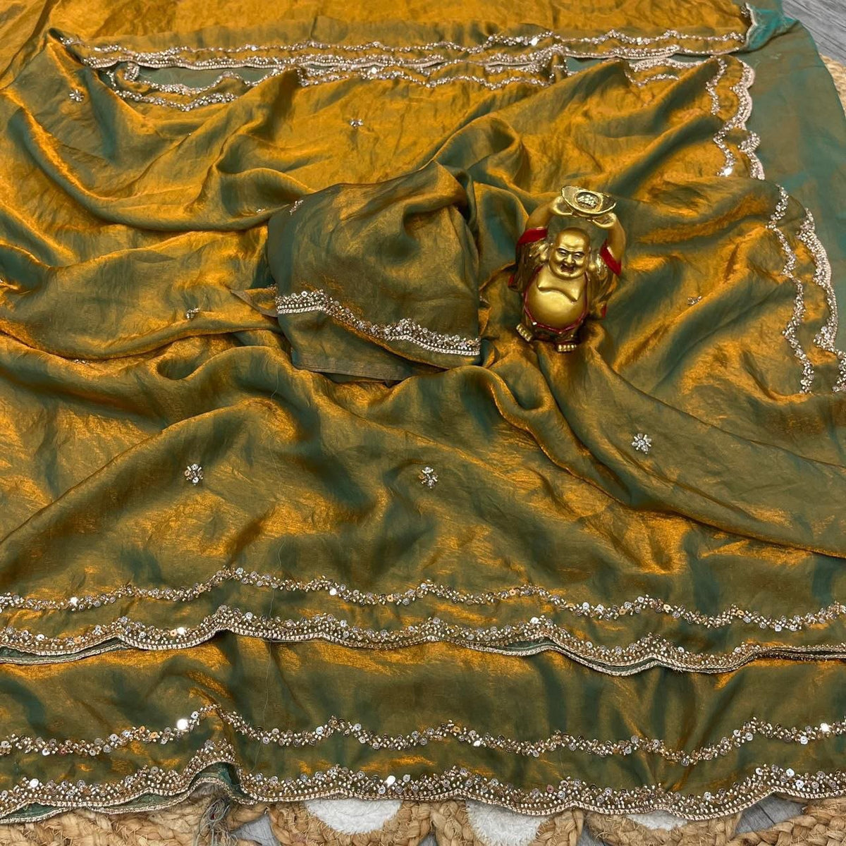 Graceful Party Wear Silk Sequence n  Handwork Saree With Matching Blouse Piece