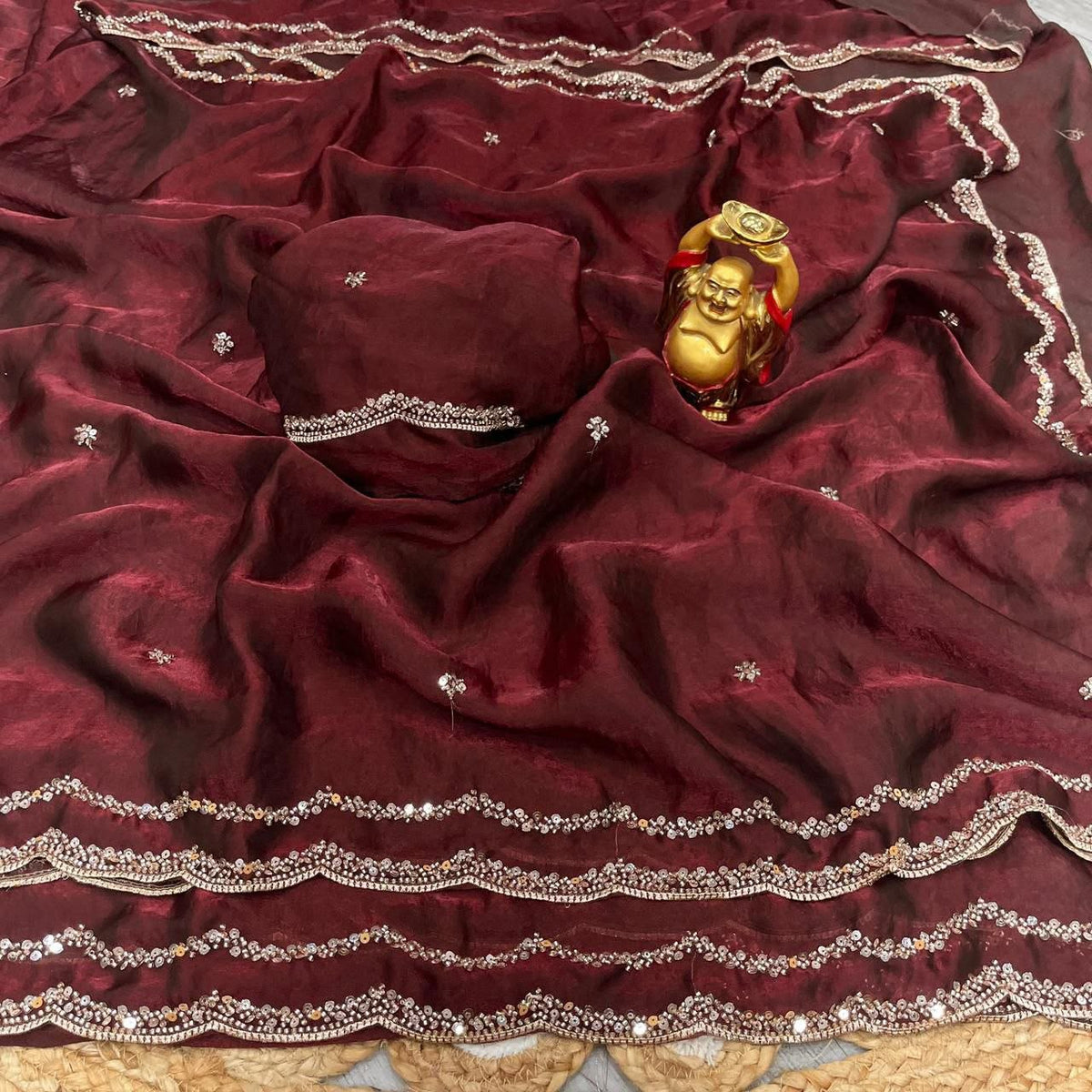 Graceful Party Wear Silk Sequence n  Handwork Saree With Matching Blouse Piece