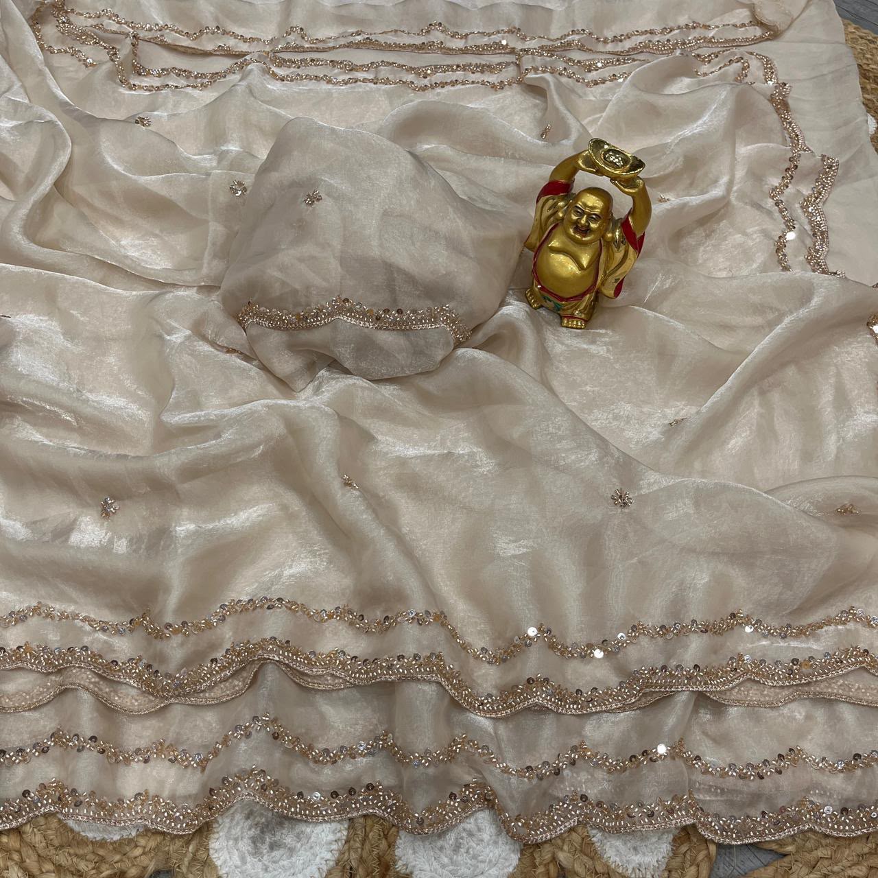 Graceful Party Wear Silk Sequence n  Handwork Saree With Matching Blouse Piece