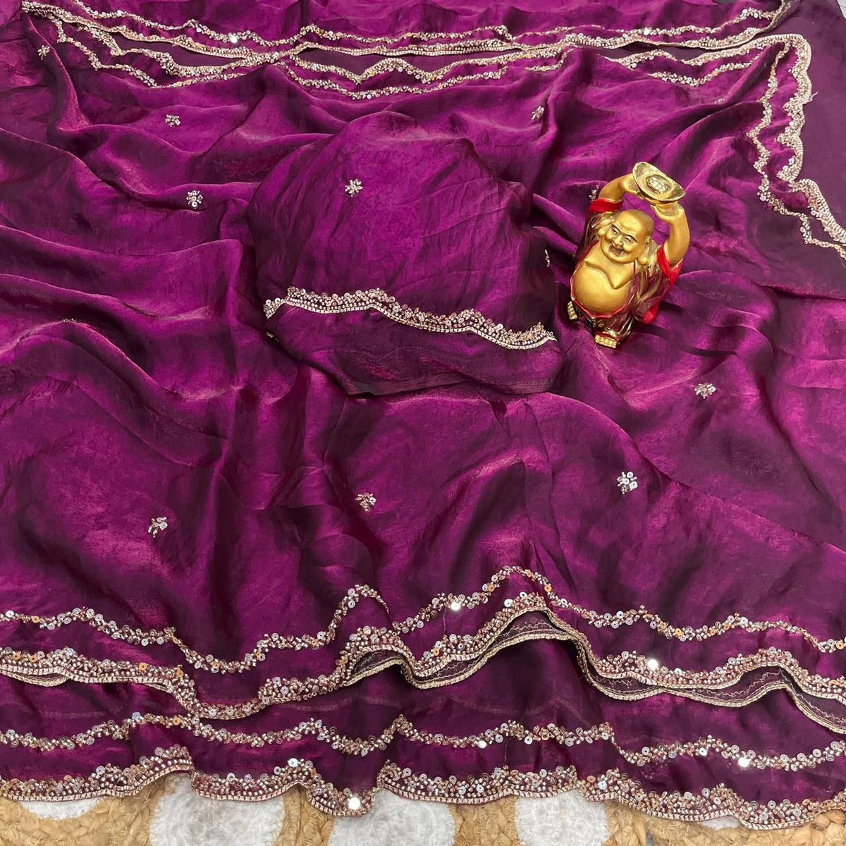 Graceful Party Wear Silk Sequence n  Handwork Saree With Matching Blouse Piece